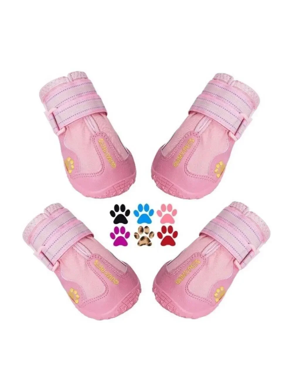 Dog Boots Size 6 L Water Proof Reflective Anti Slip Soles 4pc Set Pink Dog Boots